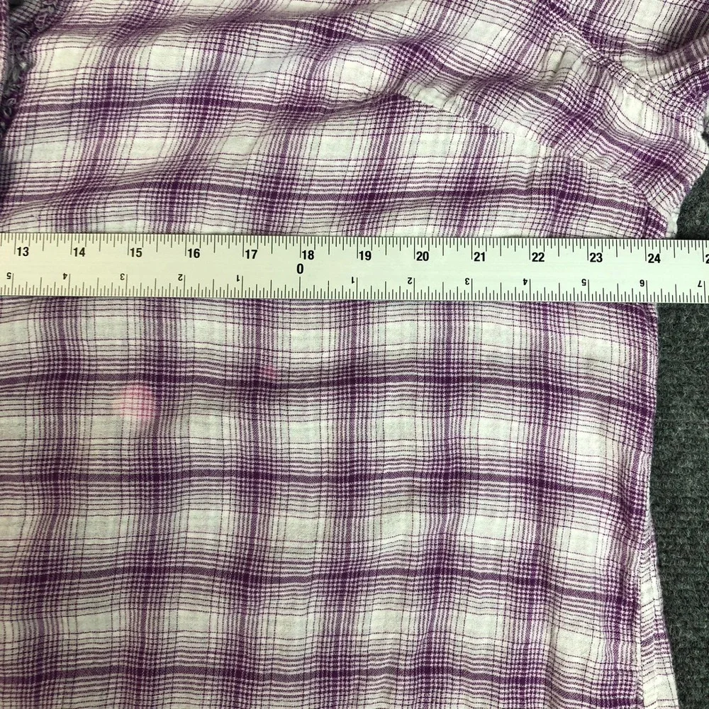 Lee Riders Womens 2X Plus Purple White Plaid Button Up Long Sleeve Shirt Ruffled - Picture 7 of 9
